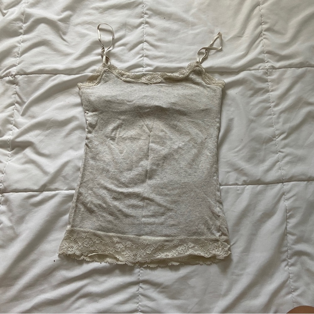 Y2K aesthetic cream camisole lace tank top